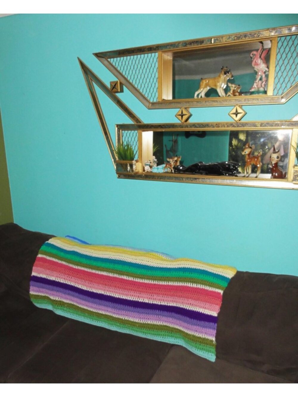Vintage Handmade Multicolor Afghan crochet sofa throw blanket hand crafted
